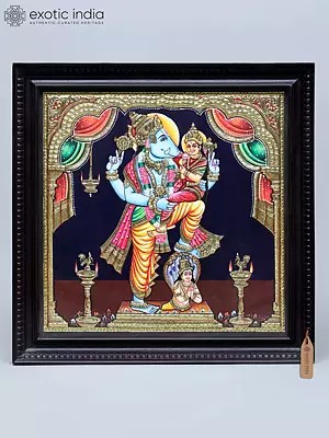 45" Lord Vishnu As Varaha Avatar With Goddess Lakshmi | Tanjore Painting With Frame