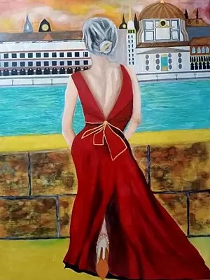 Walking Lady | Acrylic on Canvas | by Inderjeet