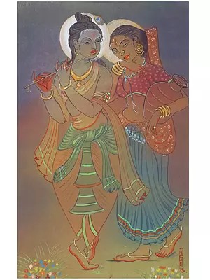 Divine Radha Krishna | Watercolor Painting