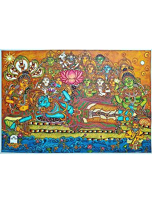 Ananthasayanam - Lord Vishnu with Deities | Acrylic Painting on Canvas | by Monisha Gayen