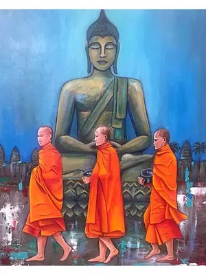 Lord Buddha and his Pupil | Acrylic on Canvas | Painting by Kangana Vohra