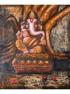 Seated Lord Ganesha | Acrylic on Canvas | Painting by Kangana Vohra