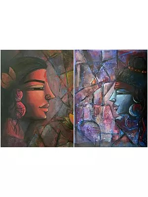 Lord Shiva with Goddess Parvati | Set of Two | Acrylic on Canvas | Painting by Kangana Vohra