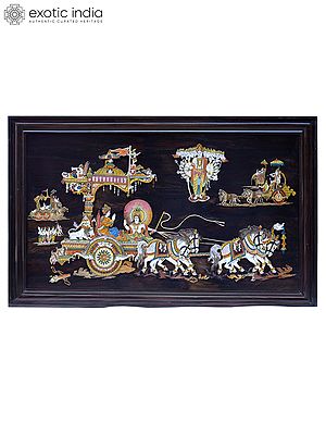 61" Gita Updesh with the Vishwaroop of Lord Vishnu | Rosewood 3D Panel with Inlay Work