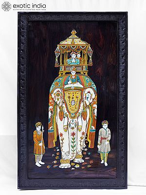 61" An Ambari Elephant Ride | Rosewood 3D Panel with Inlay Work