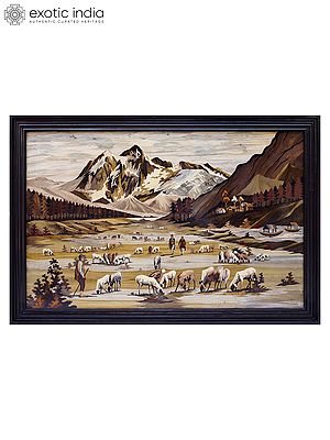 72" Kashmiri Shepherd on Hills | Rosewood 3D Panel with Inlay Work