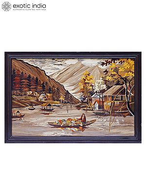 72" Boat Ride in the Kashmir Lake | Rosewood 3D Panel with Inlay Work