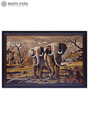 72" Elephant Pair in the Forest | Rosewood 3D Panel with Inlay Work