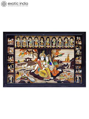 73" Radha Krishna Leela - Stories of Lord Krishna | Rosewood 3D Panel with Inlay Work