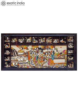 96" The Great Life Story of Radha Krishna | Rosewood 3D Panel with Inlay Work