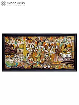 96" Krishna Enchanted by Melody | Rosewood 3D Panel with Inlay Work