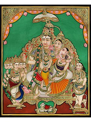 Lord Shiva Kutumbam| Watercolor and 22 Carat Gold Leaf Work | Painting By Shagun Sengar Shaha