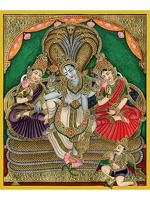 Lord Vaikuntha Narayana | Watercolor and 22 Carat Gold Leaf Work | Painting By Shagun Sengar Shaha