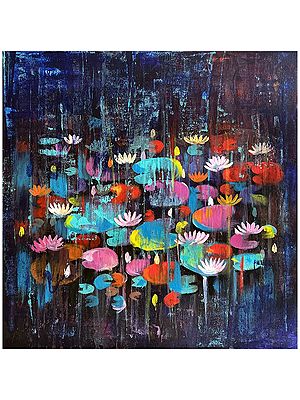 The Colorful Water Lily | Acrylic on Canvas | Painting by Arundhati Pise