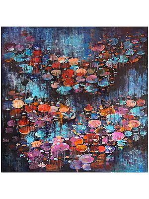 Water Lily - Symphony of Light | Acrylic on Canvas | Painting by Arundhati Pise
