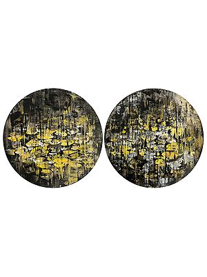 Stillness Among Flowers | Pair of Two | Acrylic on Canvas | Painting by Arundhati Pise