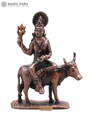 3" Small Goddess Umiya Seated on Cow | Copper Statue