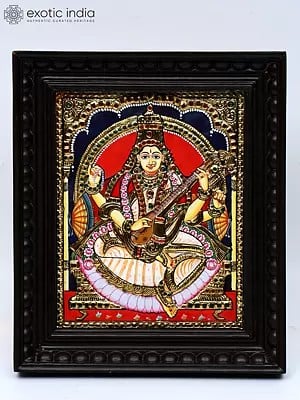 Devi Saraswati | Framed Tanjore Painting