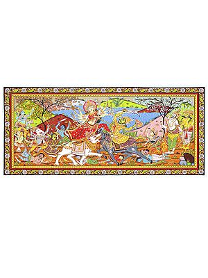 Goddess Durga Killing Demon Mahishasura | Pattachitra Painting From Odisha