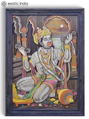 48" Large Shri Ram Bhakta Hanuman | 3D Wall Panel in Rosewood with Inlay Work