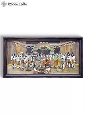 48" Large Srinivasa Kalyanam | Colorful 3D Wall Panel in Rosewood with Inlay Work