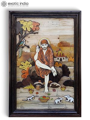 36" Blessing Sai Baba | 3D Wall Panel in Rosewood with Inlay Work