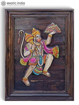 24" Sanjivani Hanuman | 3D Wall Panel in Rosewood with Inlay Work