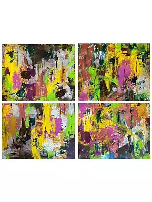 Four Panel Abstract Acrylic Painting: Obsidian Whisper Collection by Avinash Pise