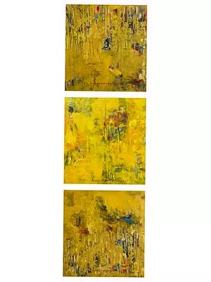 Pairs of Three Textured Acrylic Panels: Radiant Yellow Abstracts by Avinash Pise