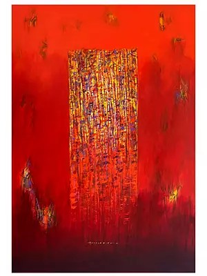 Monument in Red | Acrylic and Charcoal on Canvas | Painting by Avinash Pise