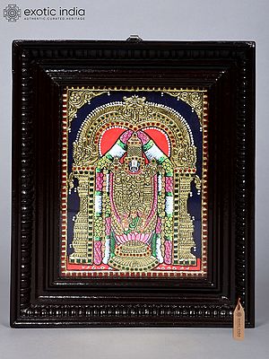 Lord Venkateshvara (Tirupati Balaji) Tanjore Painting | Traditional Colors with 24 Karat Gold | With Frame