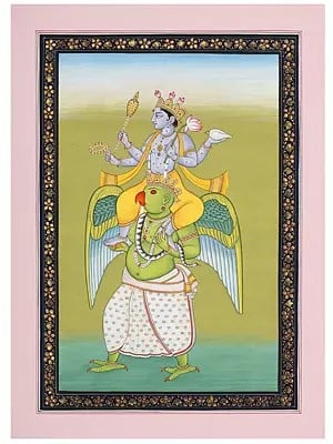 Lord Vishnu Seated on Garuda | Watercolor Painting