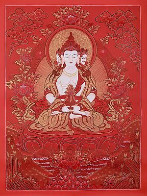 Four Head Aparmita With Kalasha | Tibetan Thangka Painting