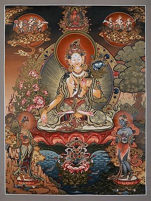 Goddess White Tara With Nature | Tibetan Thangka Painting