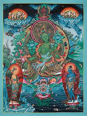 The Divine View Of Goddess Green Tara | Tibetan Thangka Painting