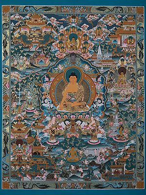 View Of Buddha's Life Chakra | Tibetan Thangka Painting