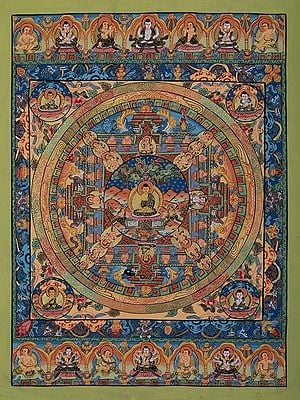 Pancha Buddha Mandala Chakra | Tibetan Thangka Painting
