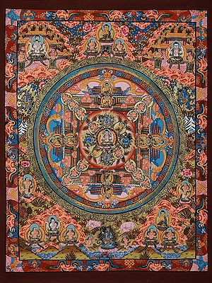 Colorful Mandala Chakra Of Buddha | Tibetan Thangka Painting