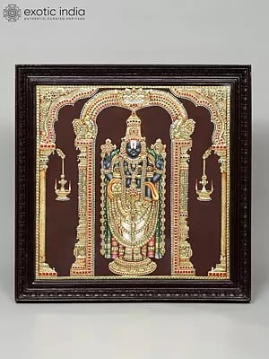 Superfine Tirupati Balaji (Venkateshvara) | 24 Karat Gold Work | Framed Tanjore Painting