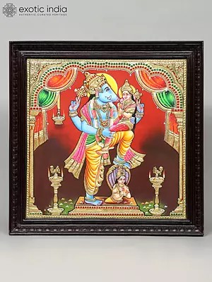 Superfine Lord Varaha with Goddess Lakshmi | 24 Karat Gold Work | Framed Tanjore Painting