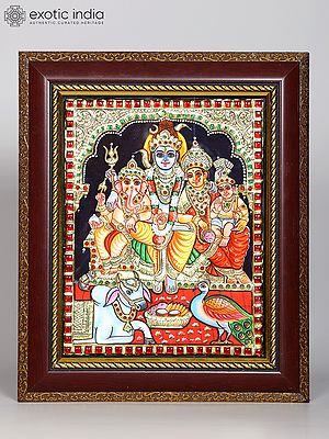 Shiva Family | Framed Tanjore Painting