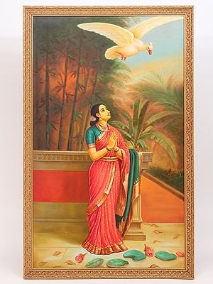 Hansa Damayanti Samvad | Unframed Oil Painting