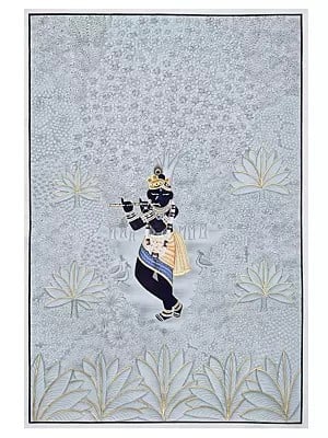 Lord Shrinathji Playing Flute In Forest | Pichwai Art