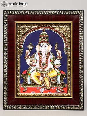 Blessing Lord Ganesha | Framed Tanjore Painting
