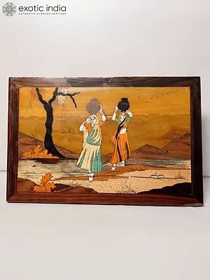 18" Village Life Of Women | Rosewood Panel With Inlay Work
