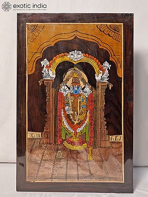 18" Lord Tirupati Balaji With Kirtimukha Arch | Rosewood Panel With Inlay Work