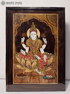 19" Four Armed Goddess Lakshmi | Rosewood Panel With Inlay Work