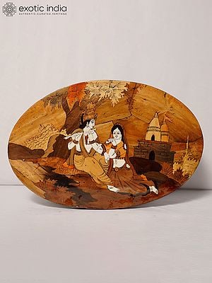 18" The Tune Of Flute - Radha Krishna | Rosewood Panel With Inlay Work