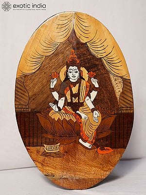 18" Goddess Lakshmi Seated In Blessing Posture | Rosewood Panel With Inlay Work