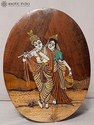 12" Lord Krishna With Radha Rani | Rosewood Panel With Inlay Work